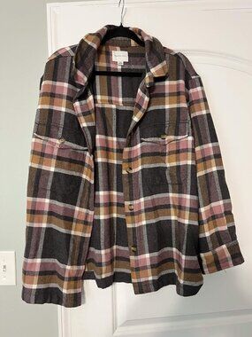 American Eagle Brown Pink Plaid Oversized Shacket - Size Large